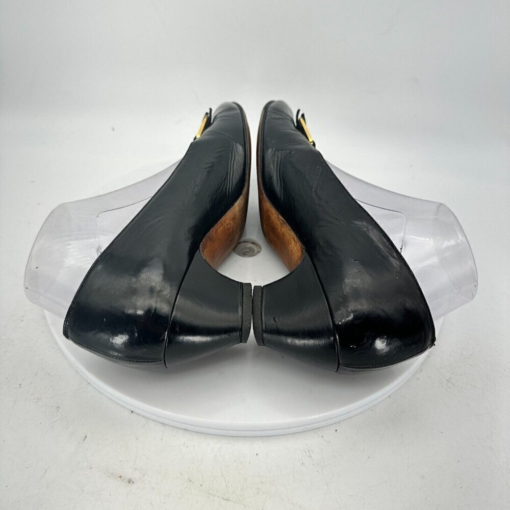Salvatore Ferragamo Women Size 8.5 AAAA Black Leather Slip On Medium Heel Pump - Picture 8 of 14